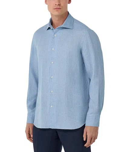 Boggi Milano Linen Button Front Shirt In Blue
