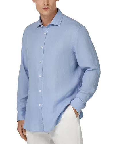 Boggi Milano Linen Button Front Shirt In Blue