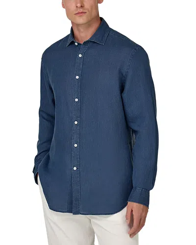 Boggi Milano Linen Button Front Shirt In Blue