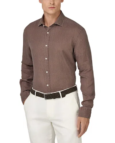 Boggi Milano Linen Button Front Shirt In Brown