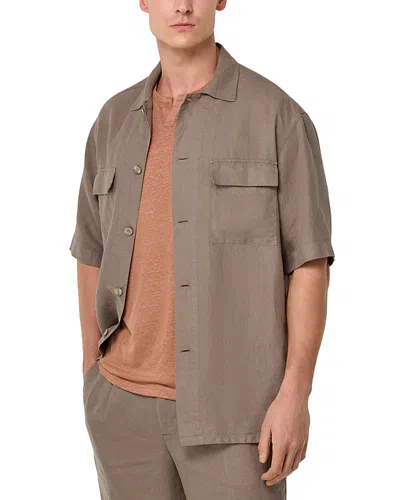 Boggi Milano Linen Button Front Overshirt In Brown