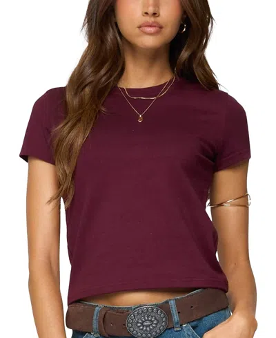 Edikted Natalie Stretch Cotton T-shirt In Brown