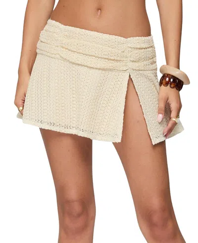Edikted Anja Textured Ruched Mini Skirt In Neutral