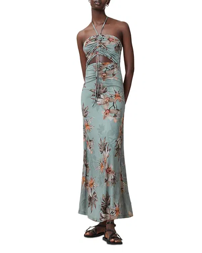 Allsaints Celia Cutout Halter Maxi Dress In Gray