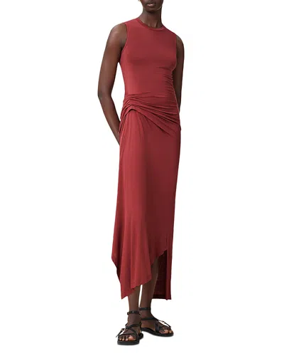 Allsaints Womens Burnt Brick Re Rivi Draped Jersey Midi Dress In Red