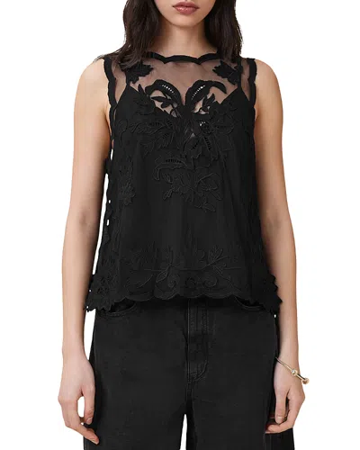 Allsaints Womens Black Rye Regular-fit Embroidered Sleeveless Woven Top In Black