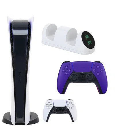 Sony Ps5 Digital Console With Extra Purple Dualsense Controller And Dual Charging Dock In White