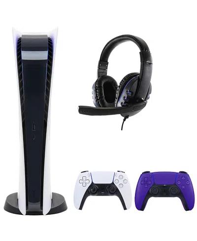 Sony Ps5 Digital Console With Extra Purple Dualsense Controller And Universal Headset In Black