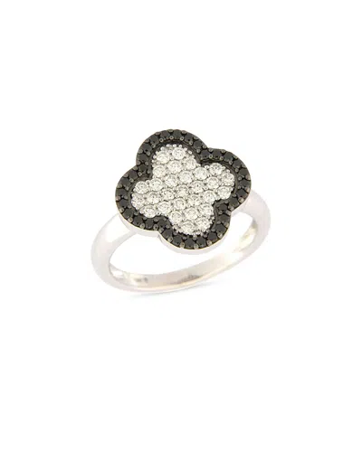 Bloomingdale's Fine Collection Black & White Diamond Pave Clover Ring In 14k White Gold, 0.73 Ct. T. W.