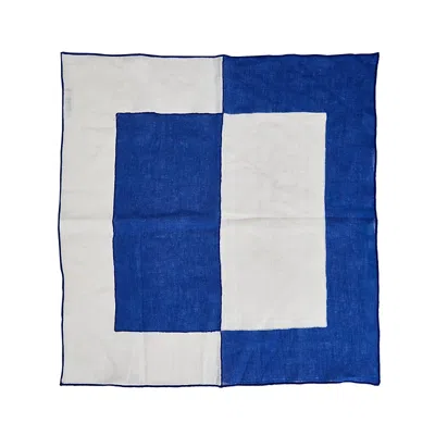 Misette Bauhaus Embroidered Linen Napkins, Set Of 4 In Blue