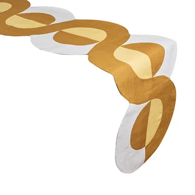 Misette Bauhaus Embroidered Linen Table Runner In Gold
