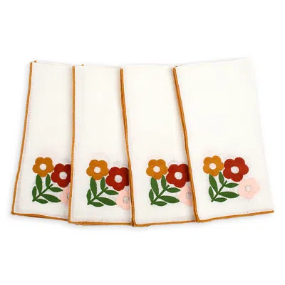 Misette Set-of-four Floral Embroidered Linen Napkins In Multi