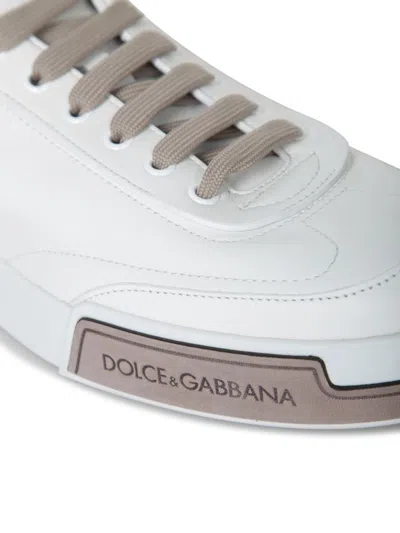 Dolce & Gabbana Portofino Yatch Sneakers In Calfskin Color White And Dove Grey In White