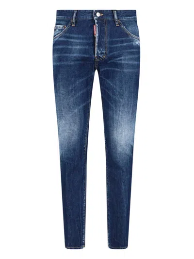 Dsquared2 Straight Leg Stretch Denim Jeans With Vintage Finish In Blue