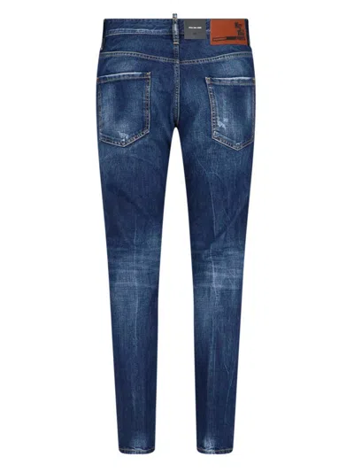 Dsquared2 Straight Leg Stretch Denim Jeans With Vintage Finish In Blue