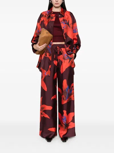 Alexander Mcqueen Printed Satin Oversize Shirt In Red