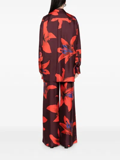 Alexander Mcqueen Printed Satin Oversize Shirt In Red