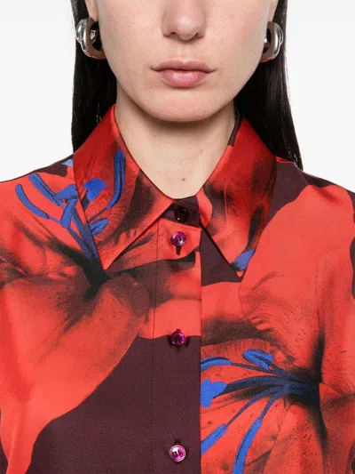 Alexander Mcqueen Printed Satin Oversize Shirt In Red