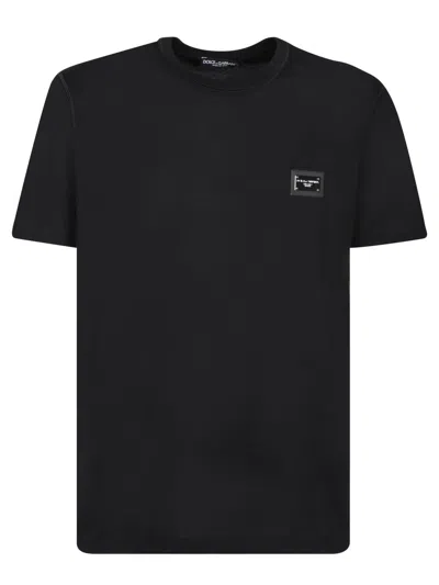 Dolce & Gabbana Dolce&gabbana Black Crewneck T Shirt With Logo Plaque In Black
