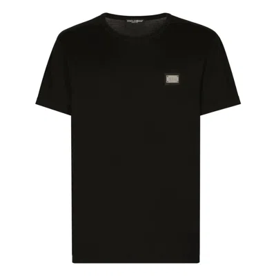 Dolce & Gabbana Dolce&gabbana Black Crewneck T Shirt With Logo Plaque In Black