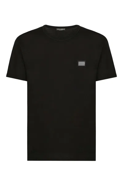 Dolce & Gabbana Dolce&gabbana Black Crewneck T Shirt With Logo Plaque In Black