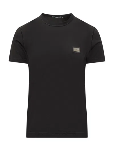 Dolce & Gabbana Dolce&gabbana Black Crewneck T Shirt With Logo Plaque In Black