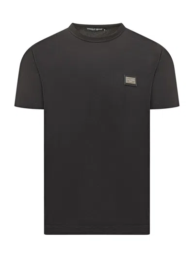 Dolce & Gabbana Dolce&gabbana Black Crewneck T Shirt With Logo Plaque In Black