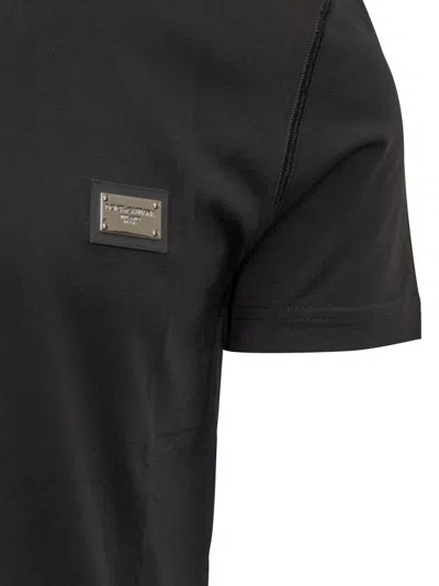 Dolce & Gabbana Dolce&gabbana Black Crewneck T Shirt With Logo Plaque In Black