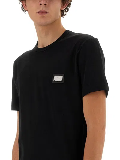 Dolce & Gabbana Dolce&gabbana Black Crewneck T Shirt With Logo Plaque In Black