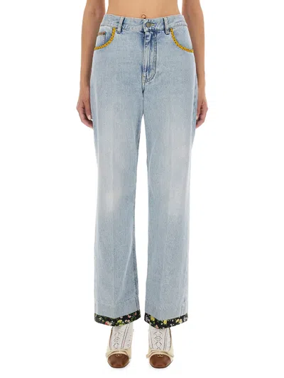 Valentino Embroidered Denim Trousers Woman Light Denim 28