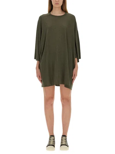 Rick Owens Oversize T-shirt Asymmetric Hem Drawstring Detail In Green