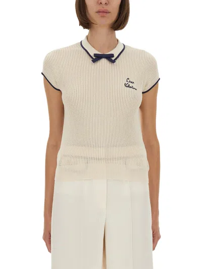 Valentino Cotton Tops With Bow Detail And Cap Sleeves In Neutral