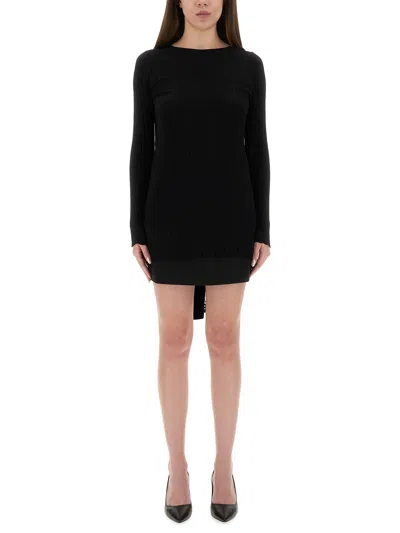 Moschino Ribbed Tie Kmini Dress In Black
