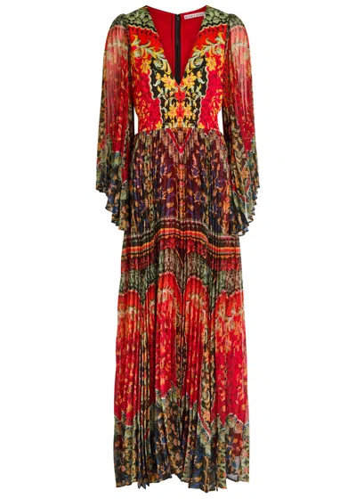 Alice And Olivia Alice + Olivia Bennett Floral-print Pleated Chiffon Maxi Dress