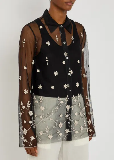 Totême Toteme Floral-embroidered Sheer Tulle Shirt