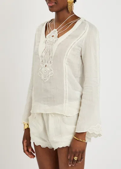 Isabel Marant Luna Embroidered Semi-sheer Woven Blouse