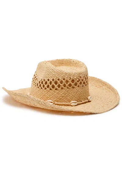 Lack Of Color Seashells Embellished Raffia Cowboy Hat