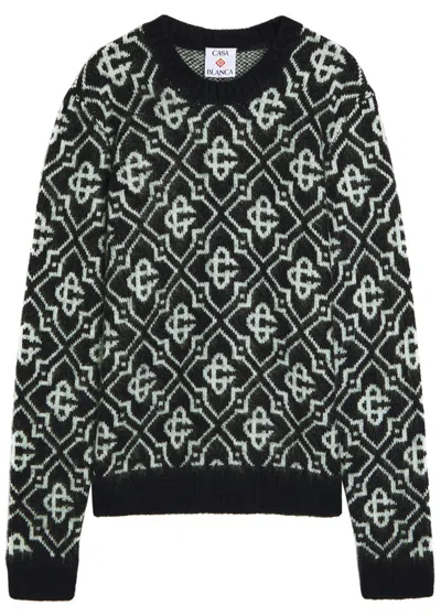Casablanca Black Mohair Blend Monogrammed Sweater Men In Black