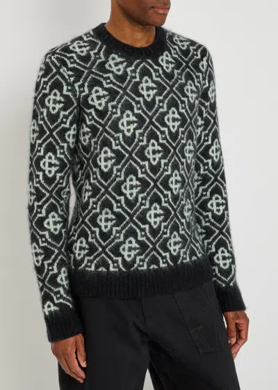 Casablanca Black Mohair Blend Monogrammed Sweater Men In Black