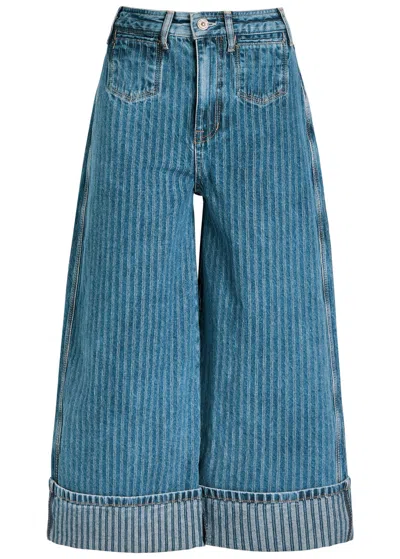 Free People Brette Striped Cropped Wide-leg Jeans