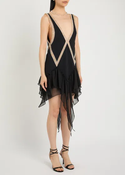 Attico Embellished Ruffled Mini Dress In Gray