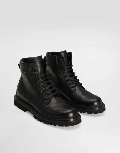 Dolce & Gabbana Ankle Boots In Smooth Calf Leather In Black