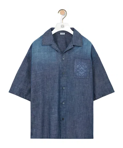 Loewe Embroidered-pocket Short-sleeve Shirt In Blue