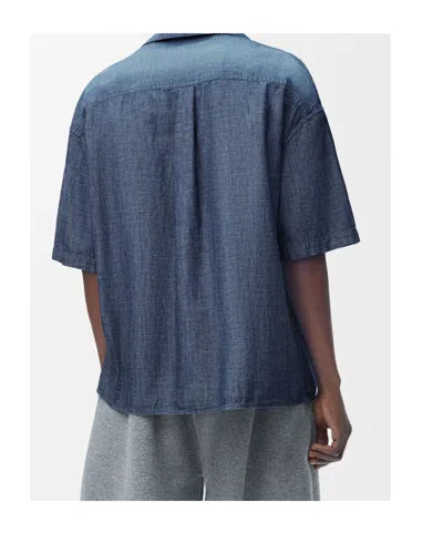 Loewe Embroidered-pocket Short-sleeve Shirt In Blue