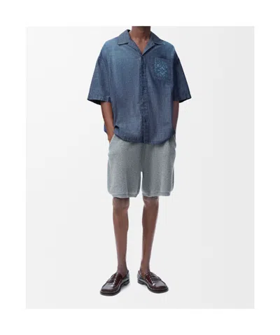 Loewe Embroidered-pocket Short-sleeve Shirt In Blue