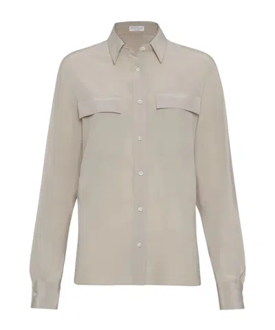 Brunello Cucinelli Crepe De Chine Shirt In Multi