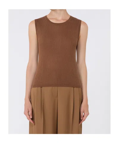 Max Mara Silk And Wool Yarn Top In Brown