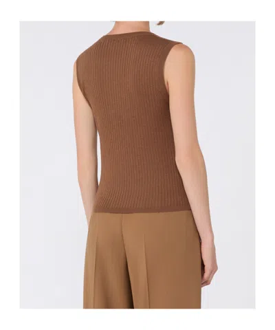 Max Mara Silk And Wool Yarn Top In Brown