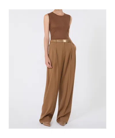 Max Mara Silk And Wool Yarn Top In Brown