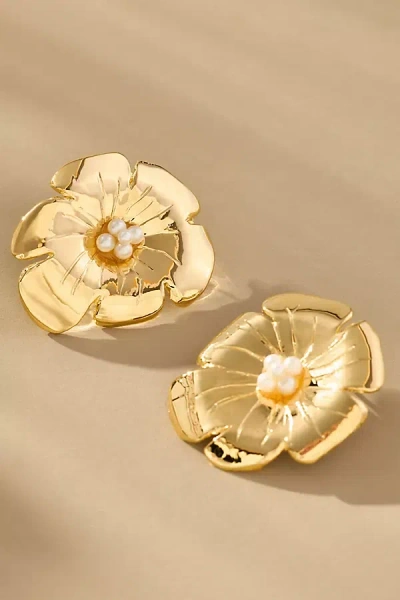 Christina Caruso Large Poppy Flower Earrings In Gold